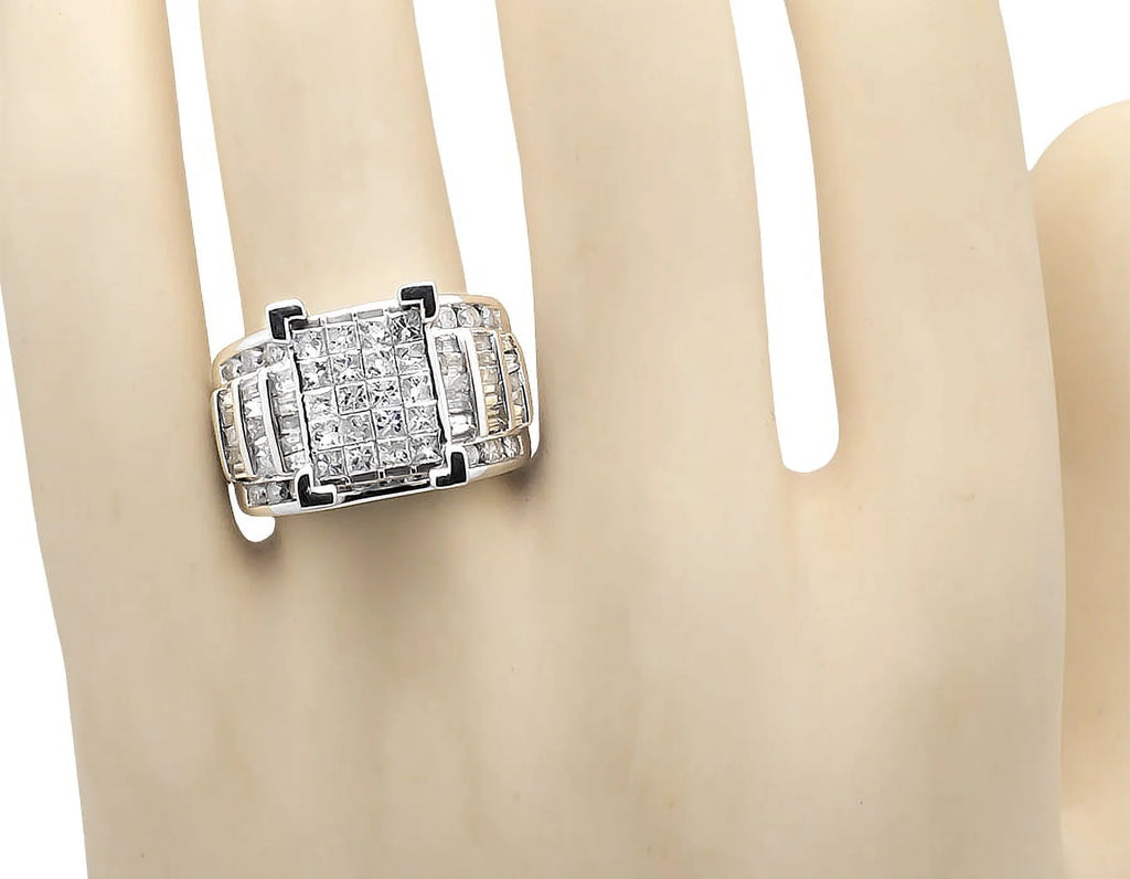 10k White Gold Princess Cut Cluster Engagement Ring Y9873