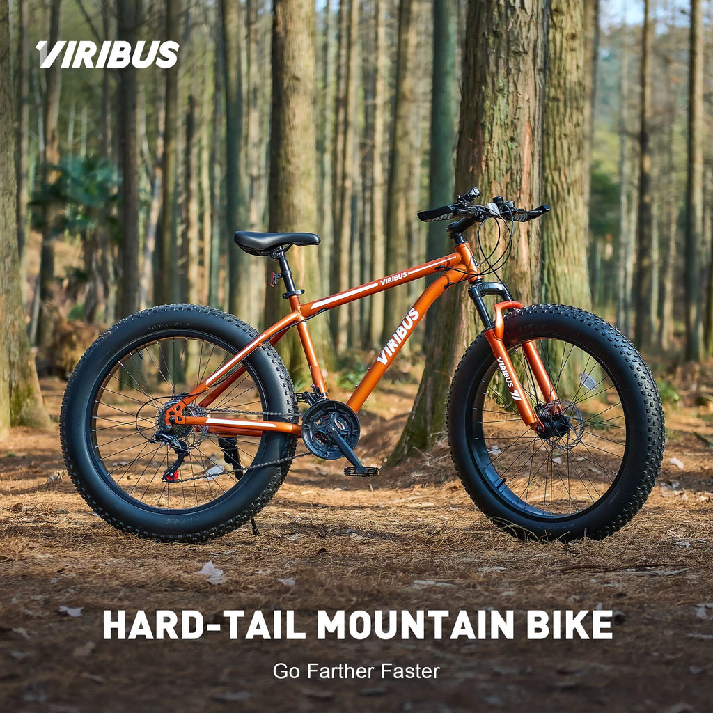 26 Fat Tire Mountain Bike with Front Suspension 21 Speeds Disc Brakes Orange O160