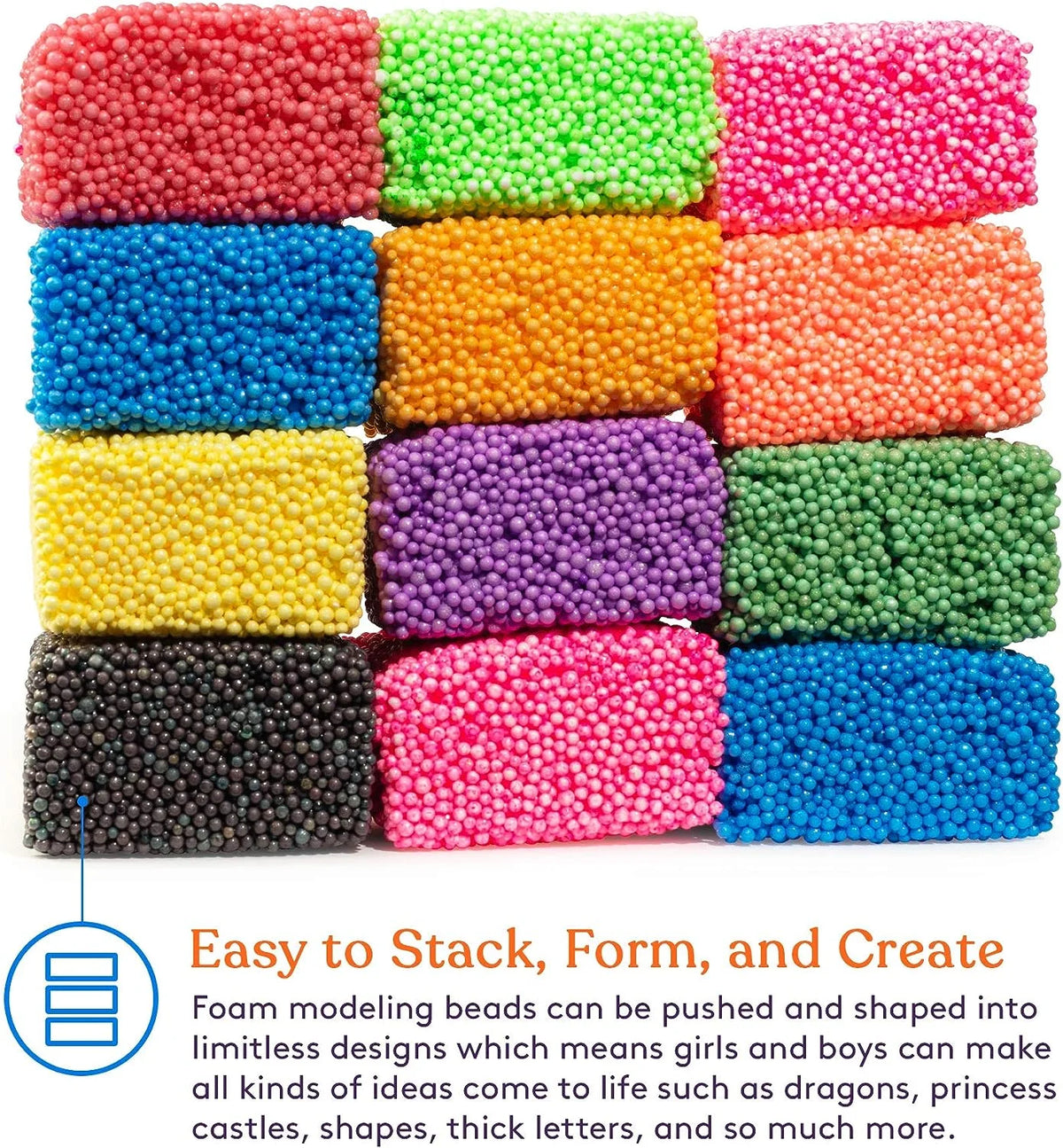 Fun Foam Modeling Foam Beads Play Kit, 12 Blocks Educational Clay for Arts Crafts Kindergarten Toys K3422