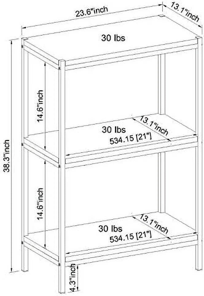 3 Tier Rustic Industrial Bookshelf with Open Shelves T599