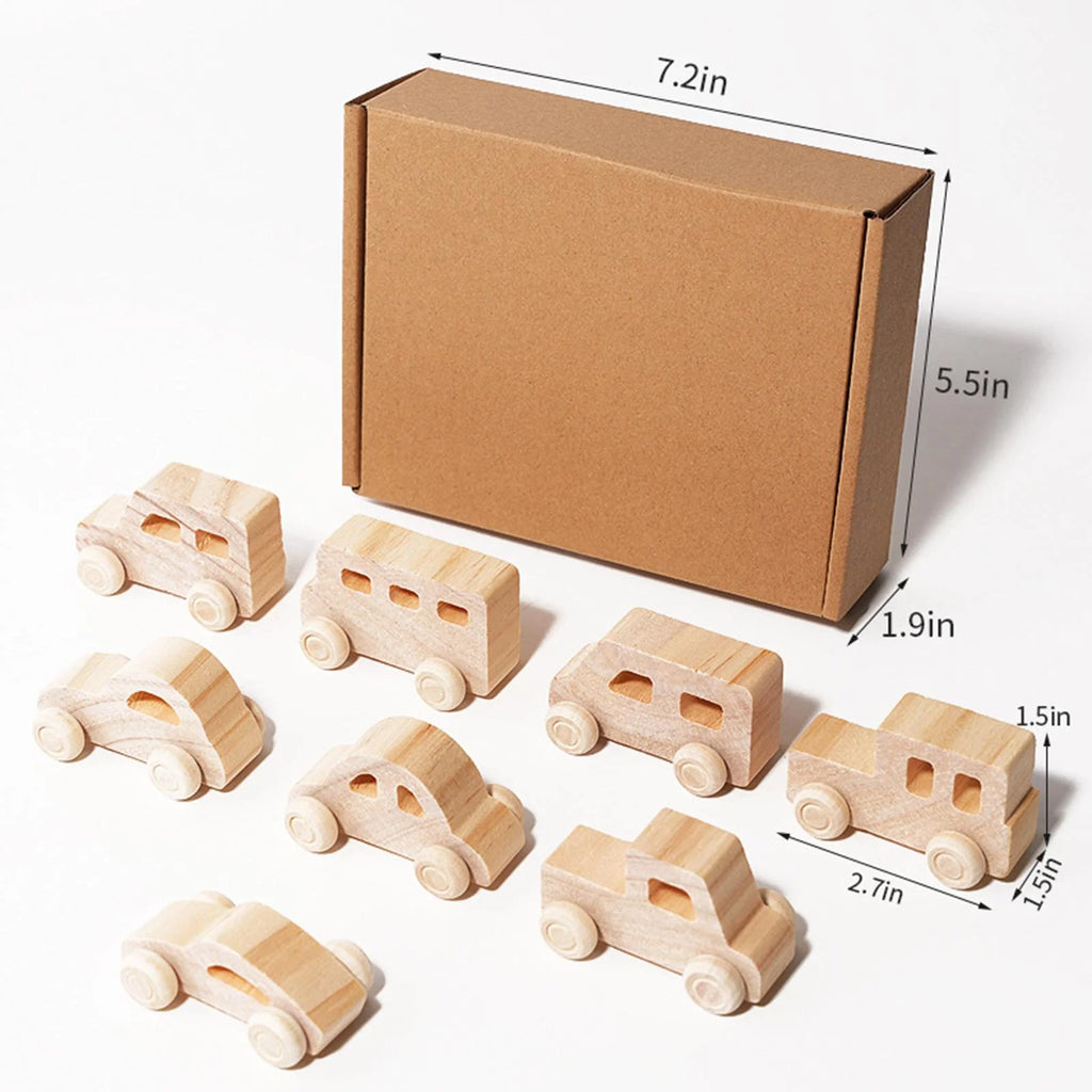8Pcs Wooden Mini Car Building Blocks Stacking Balance Game X54110