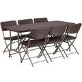 Brown Plastic Folding Table Set with 6 Chairs Z70743
