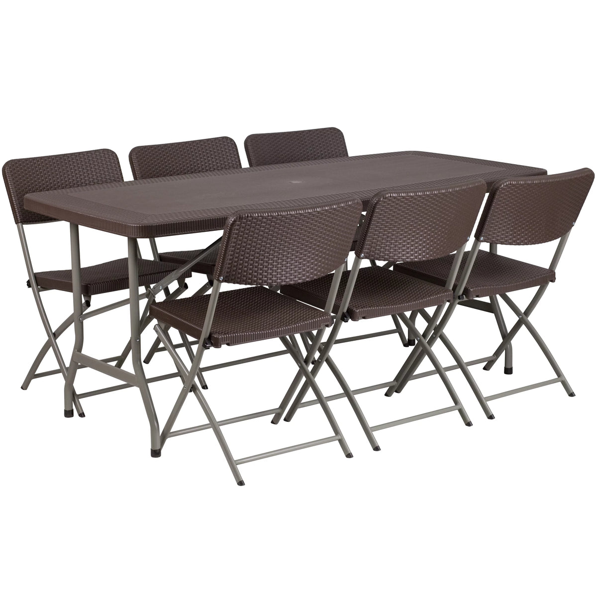 Brown Plastic Folding Table Set with 6 Chairs Z70743