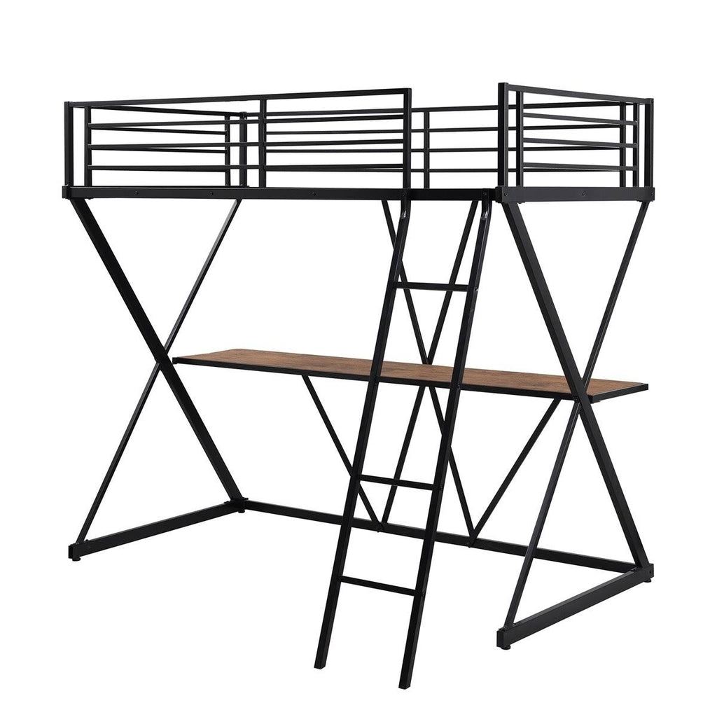Twin Loft Bed with Desk, Ladder, and Guardrails A590