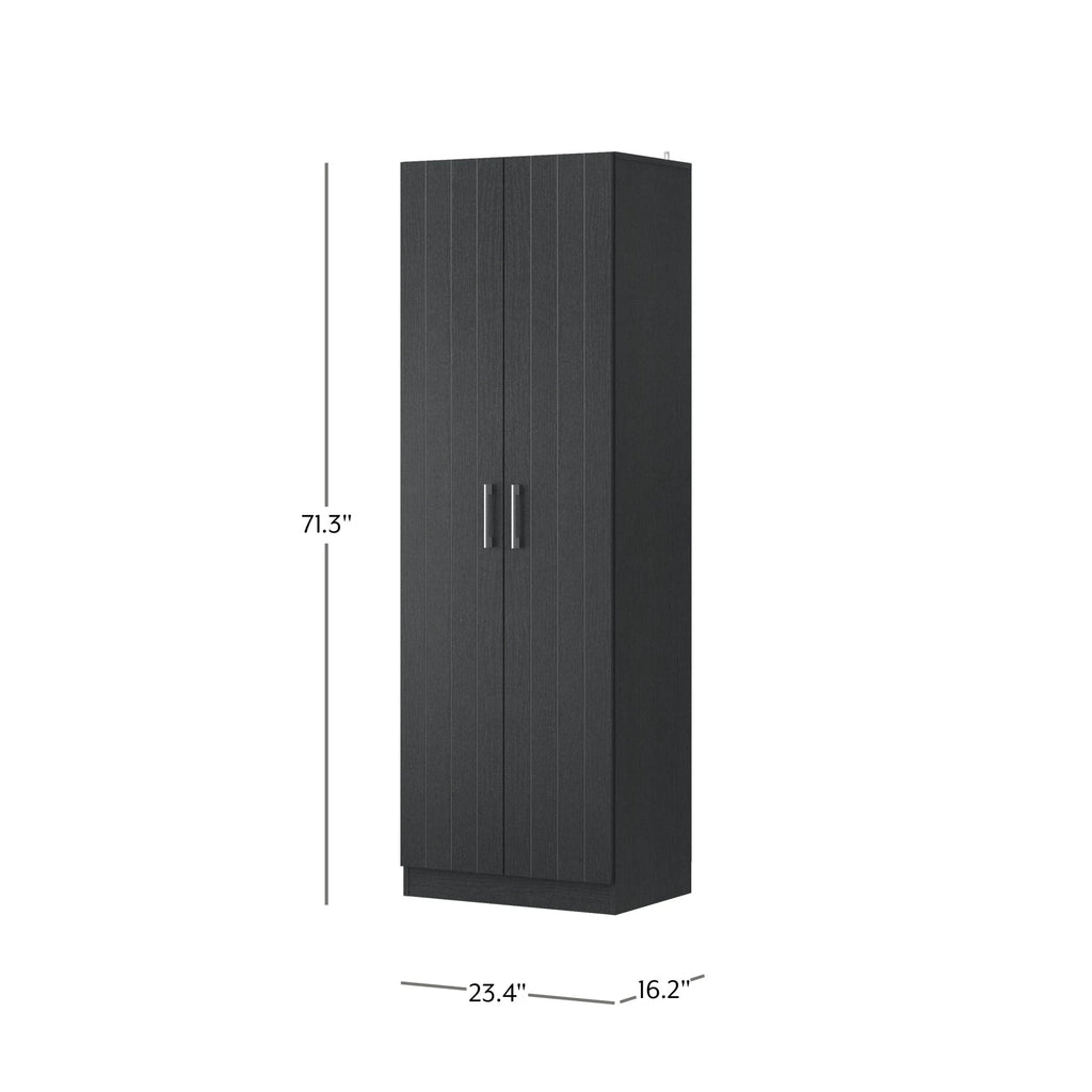 Black Oak Wood Kitchen Pantry with 2 Doors and 4 Shelves G423073