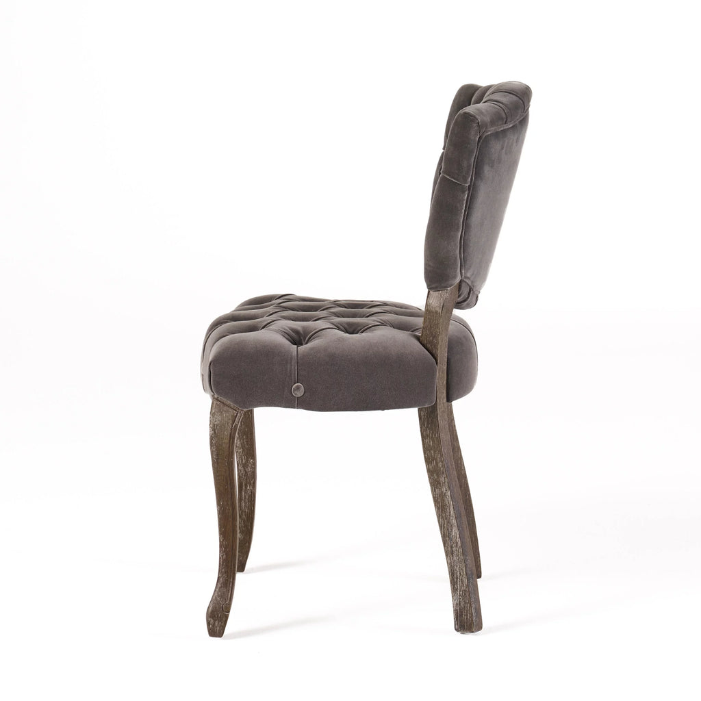 Charcoal Velvet Tufted Dining Chairs Set of 2 L4142