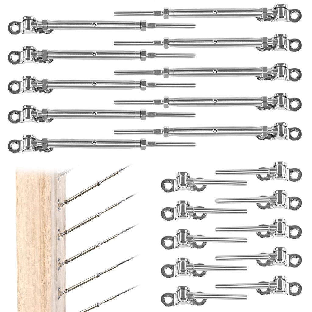 10Set 1/8 Cable Railing Kit T316 Stainless Steel Hardware Angle 180° Adjustable D337440