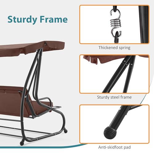 3 Seat Patio Swing Chair with Adjustable Canopy B8604
