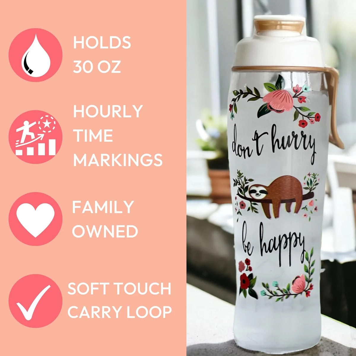 BPA Free Water Bottle with Time Marker and Chug Cap T59562
