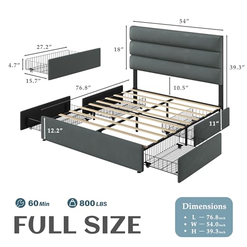 Queen Size Velvet Upholstered Bed Frame with Storage Drawers O26018
