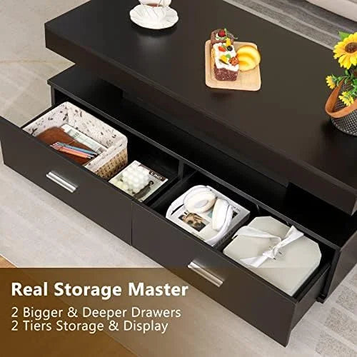 LED Lift Top Coffee Table with Charging Station I87231