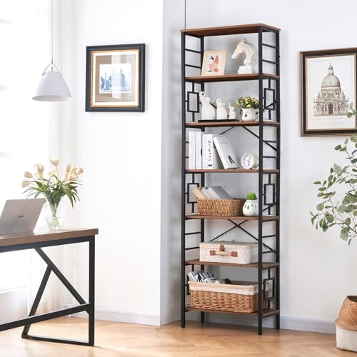 Brown 84 Inch 7 Tier Metal Bookshelf S5214