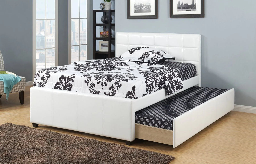 Twin Size White Faux Leather Upholstered Bed with Trundle U9969