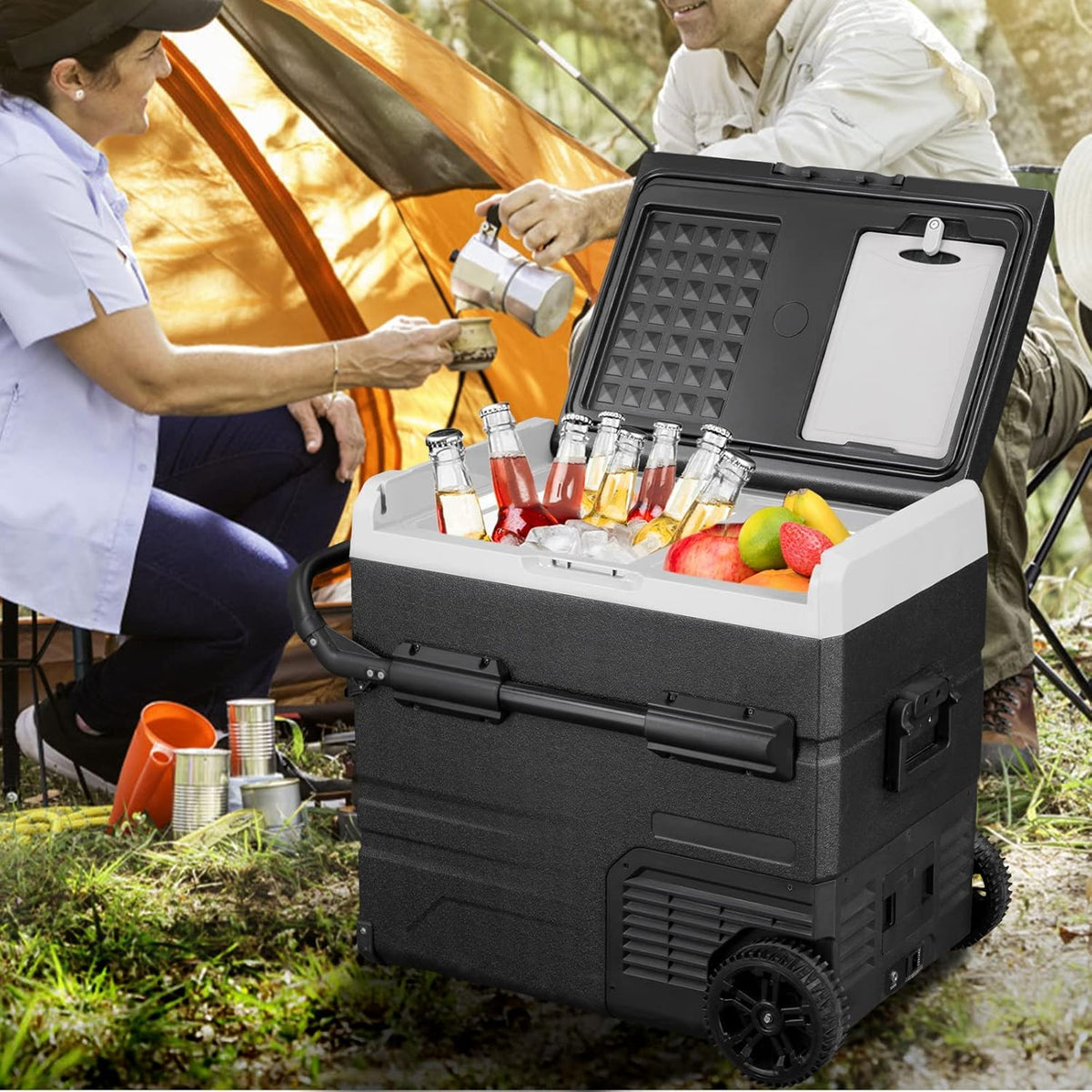 12 Volt Dual Zone Car Fridge Freezer Electric Compressor Cooler, Black S108585