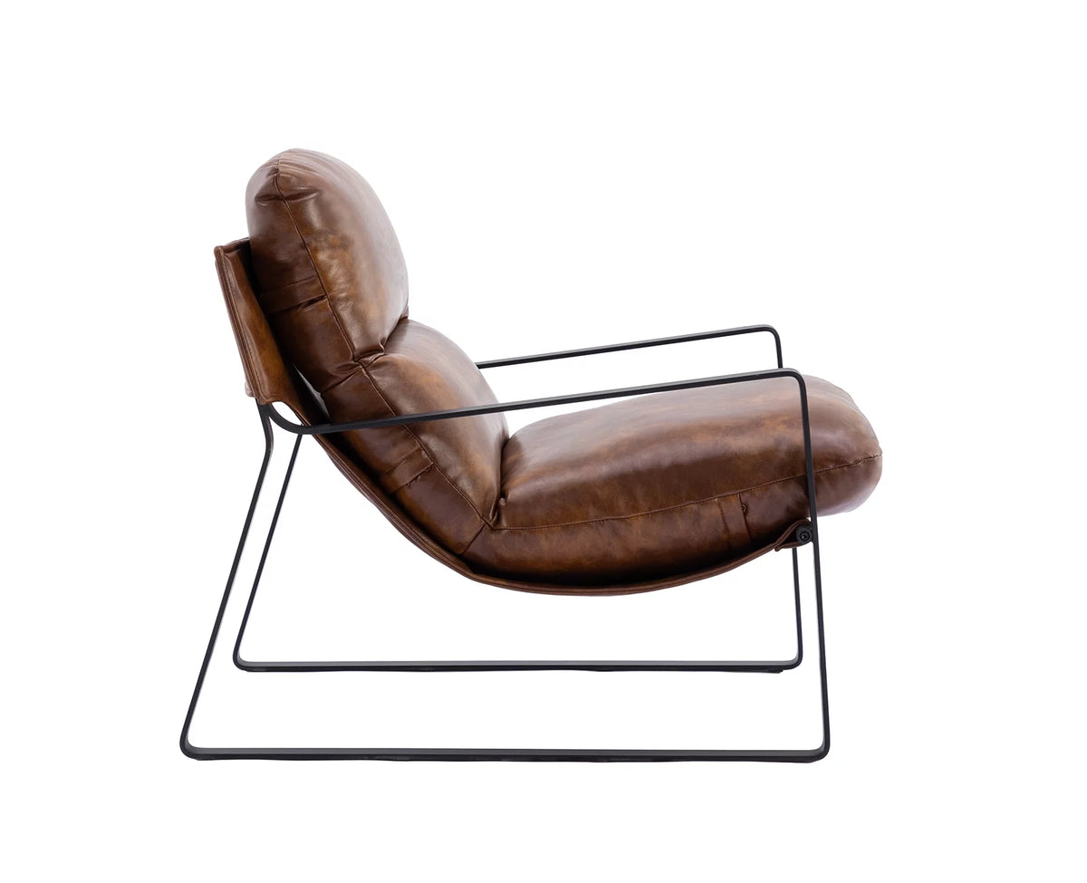 Brown Faux Leather Upholstered Accent Armchair with Metal Base E815955