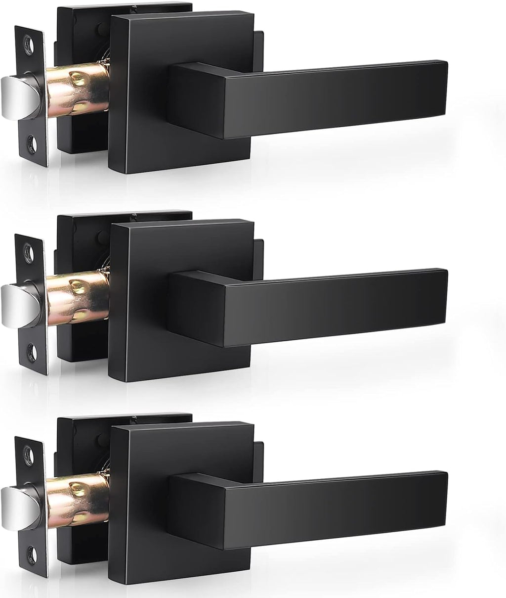 3 Pack Square Passage Door Levers in Matte Black Finish N915