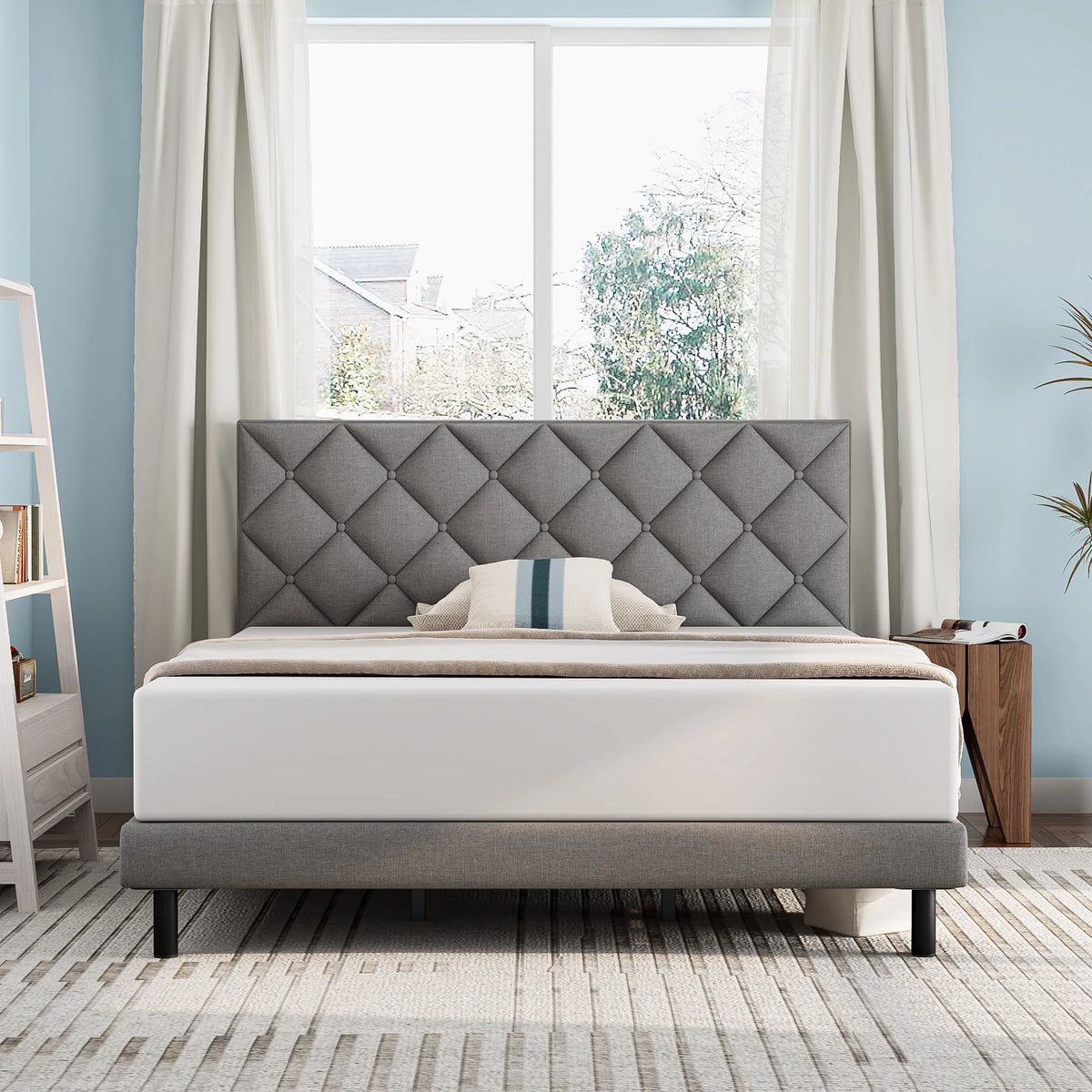 Queen Size Platform Bed with Wingback Headboard K238