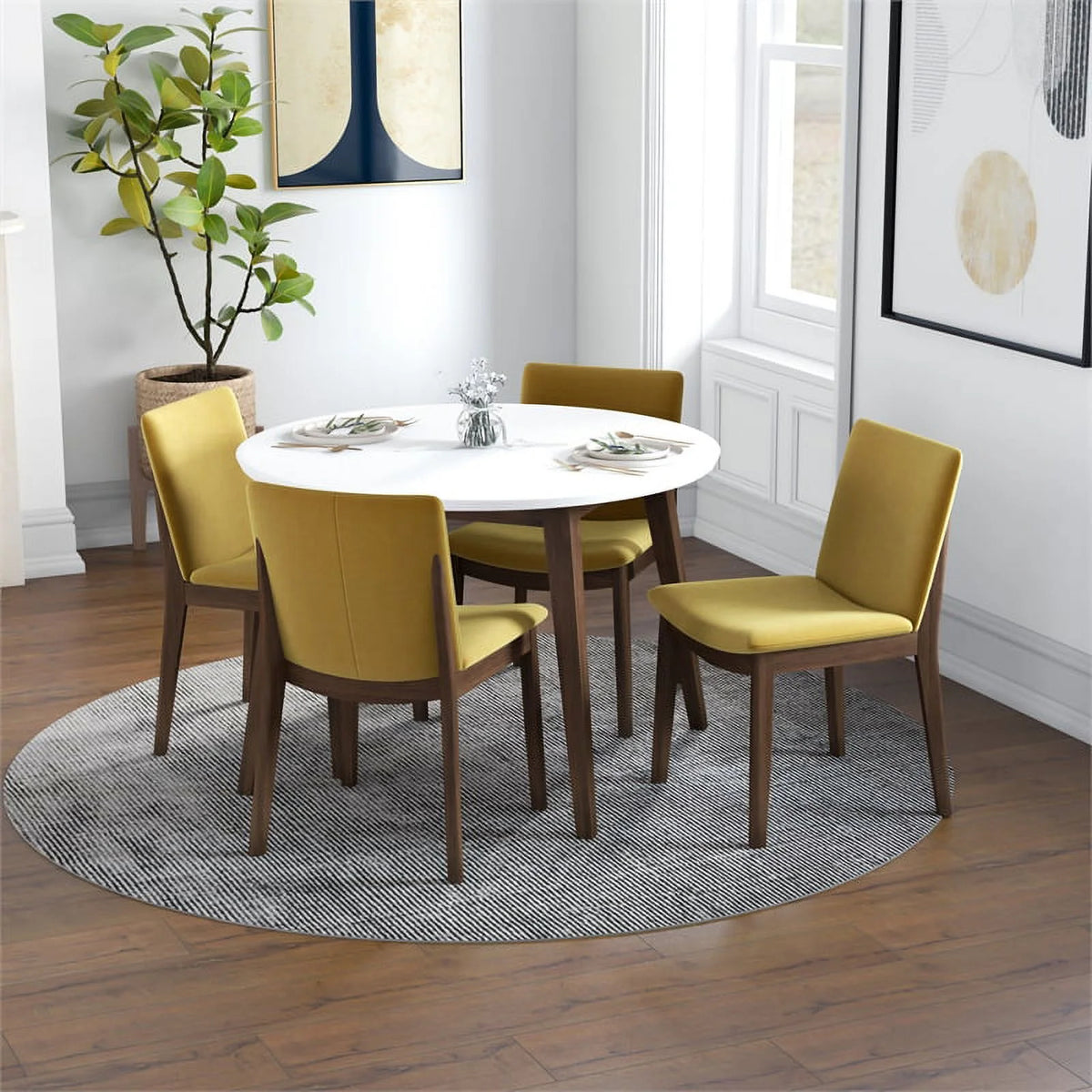 White Round Dining Table and 4 Chair Set P470