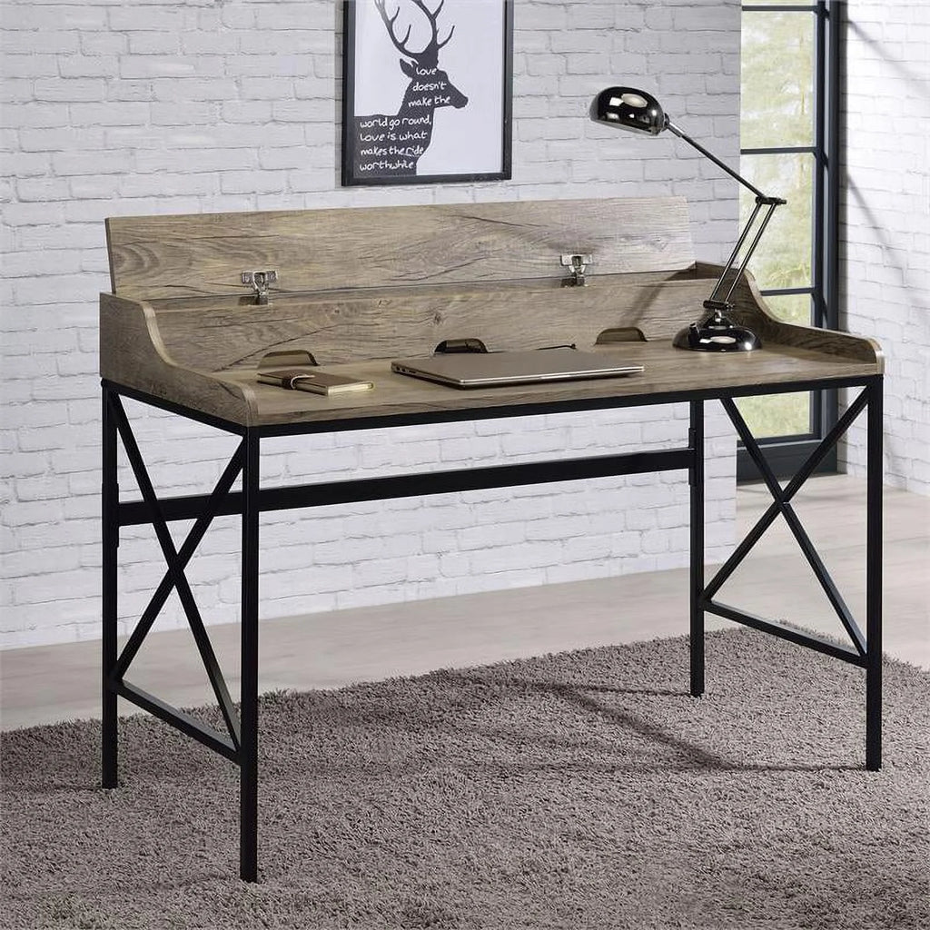 Wood and Black Metal Desk with USB Port K1463