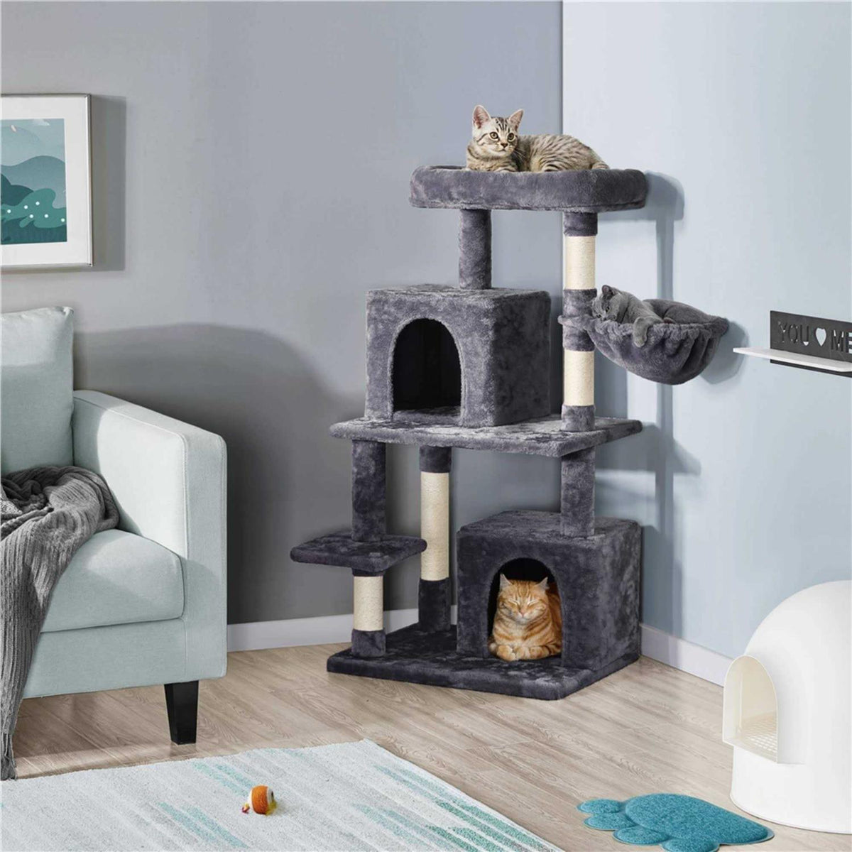 Gray Cat Tree with Two Condos B716094