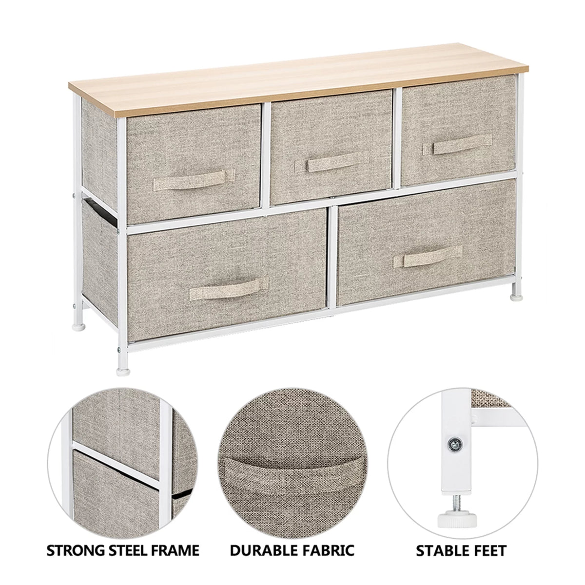 2-Tier Wide Closet Dresser with 5 Fabric Drawers X11561