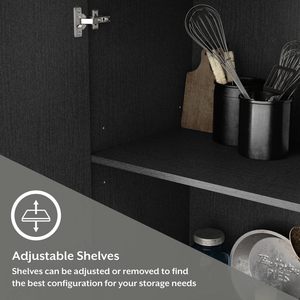 Black Oak Wood Kitchen Pantry with 2 Doors and 4 Shelves G423073