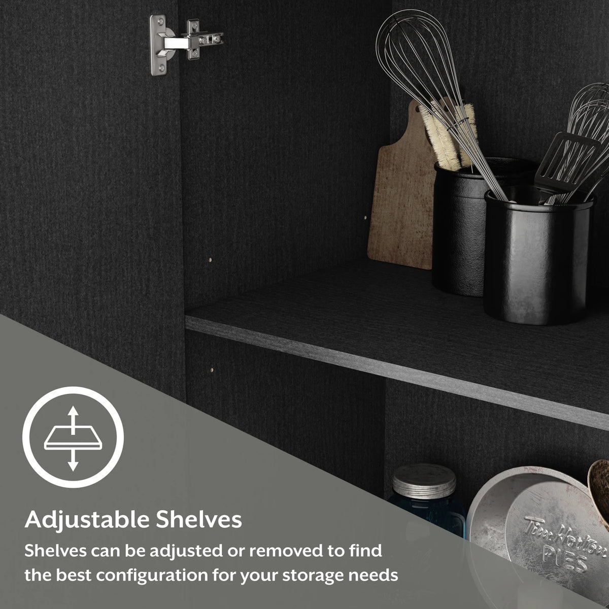Black Oak Wood Kitchen Pantry with 2 Doors and 4 Shelves G423073
