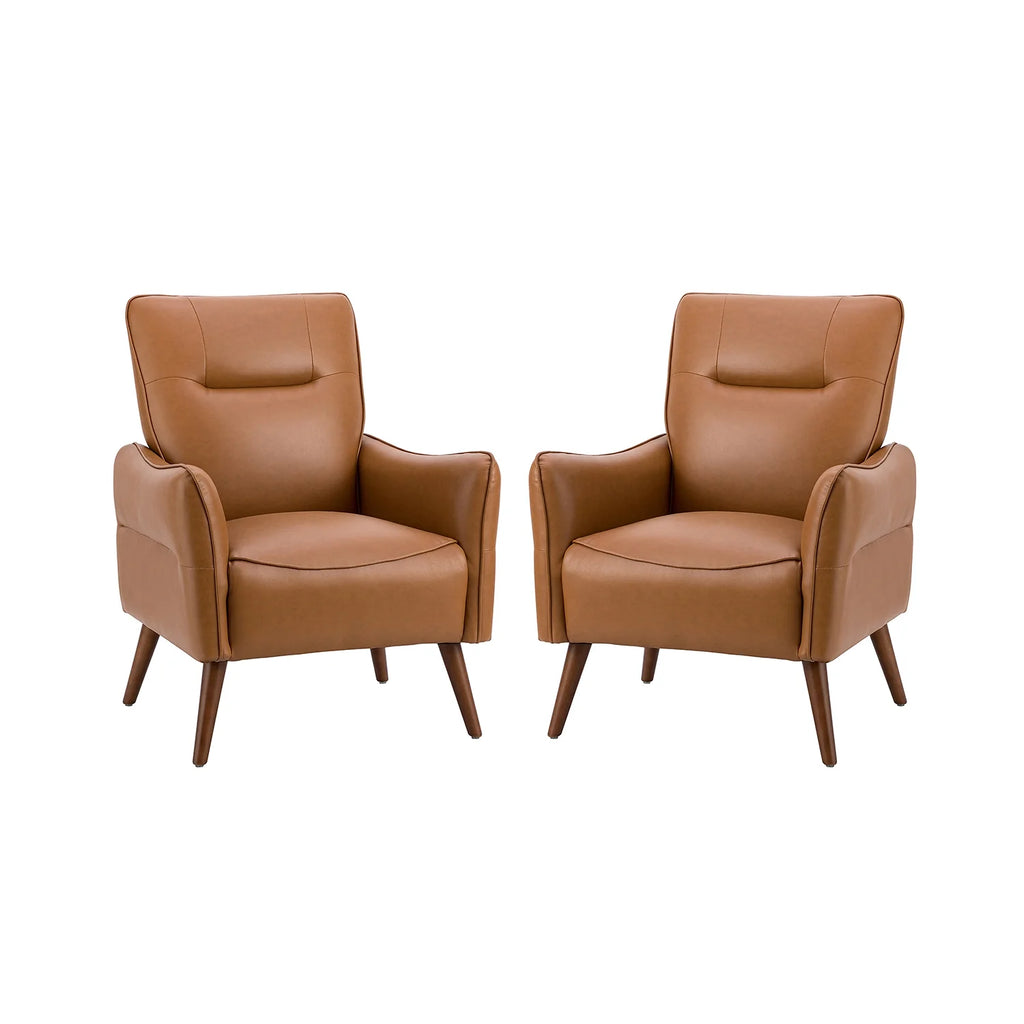 Faux Leather Tufted Accent Chair Set of 2 Wood Legs I2736
