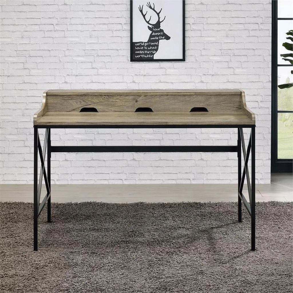 Wood and Black Metal Desk with USB Port K1463