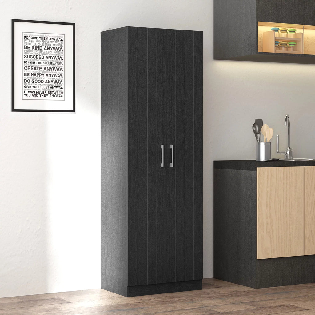 Black Oak Wood Kitchen Pantry with 2 Doors and 4 Shelves G423073