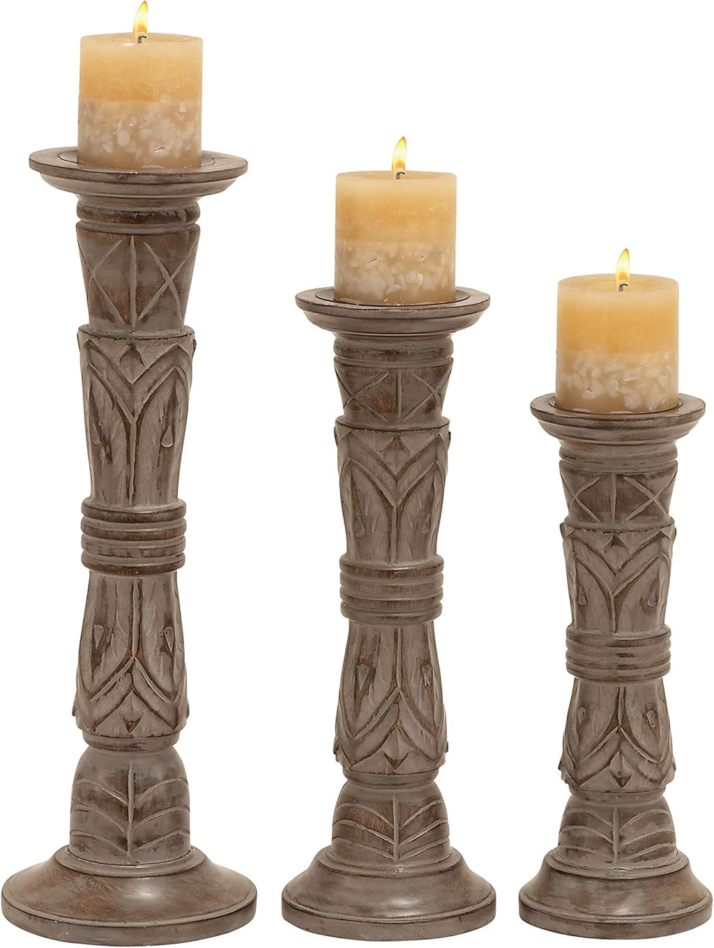 Set of 3 Wooden Candle Holder C3657