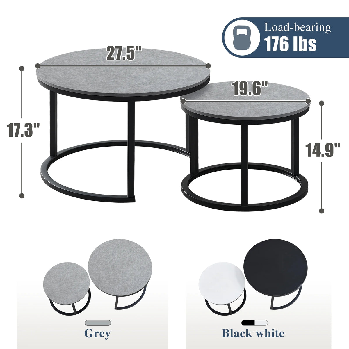 Round Nesting Coffee Table Set Metal Frame Gray F24283