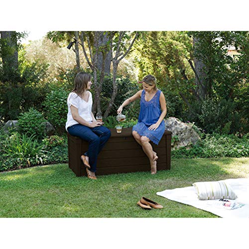 Brown 120 Gal Lockable Waterproof Plastic Deck Box V61677