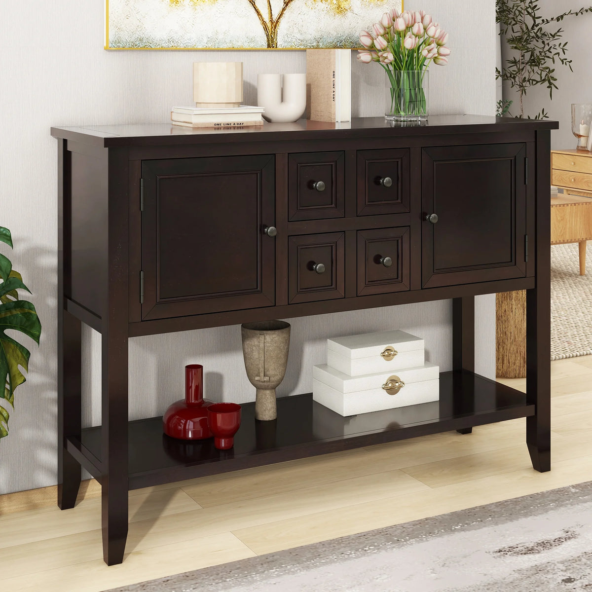 Vintage Console Table with Four Small Drawers and Bottom Shelf M877182