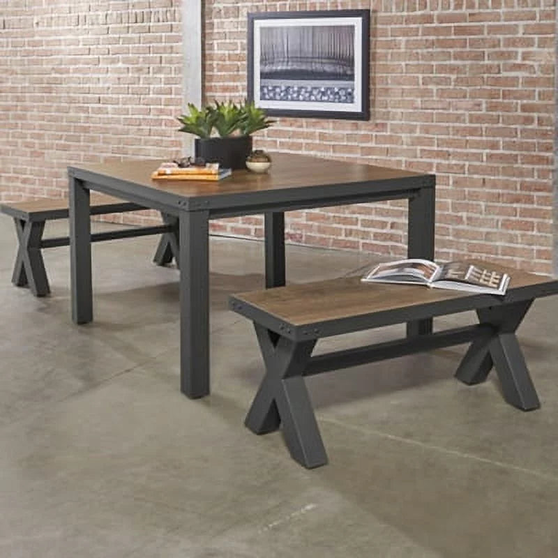 Square Meeting Table 48"W x 48"D Weathered Oak Top Charcoal Painted Steel Base J944