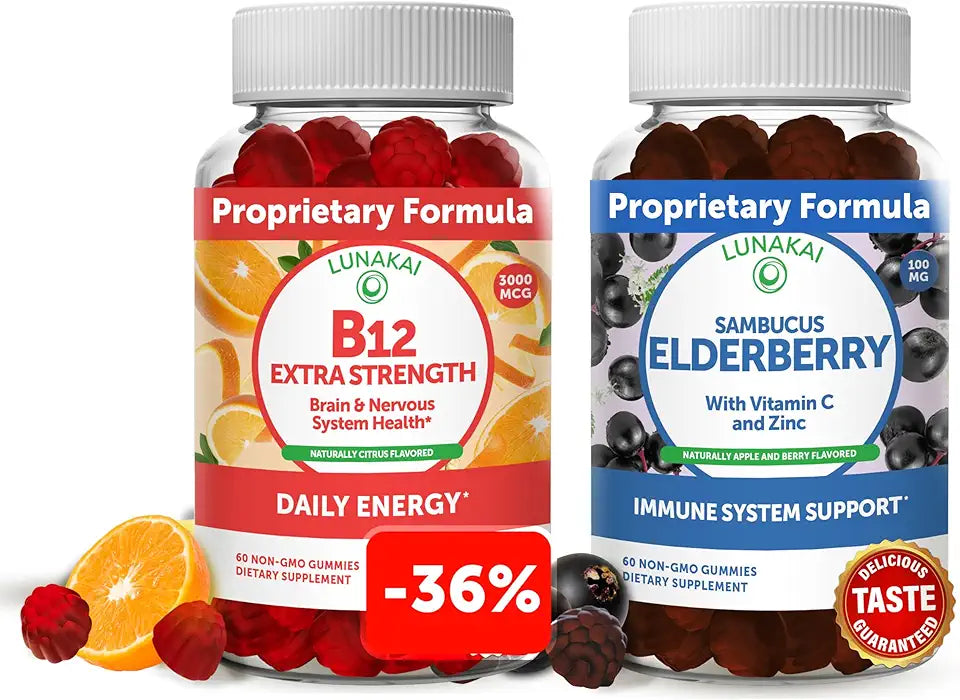 Vitamin B12 and Elderberry Gummies 3000 mcg with Zinc and Vitamin C B6649