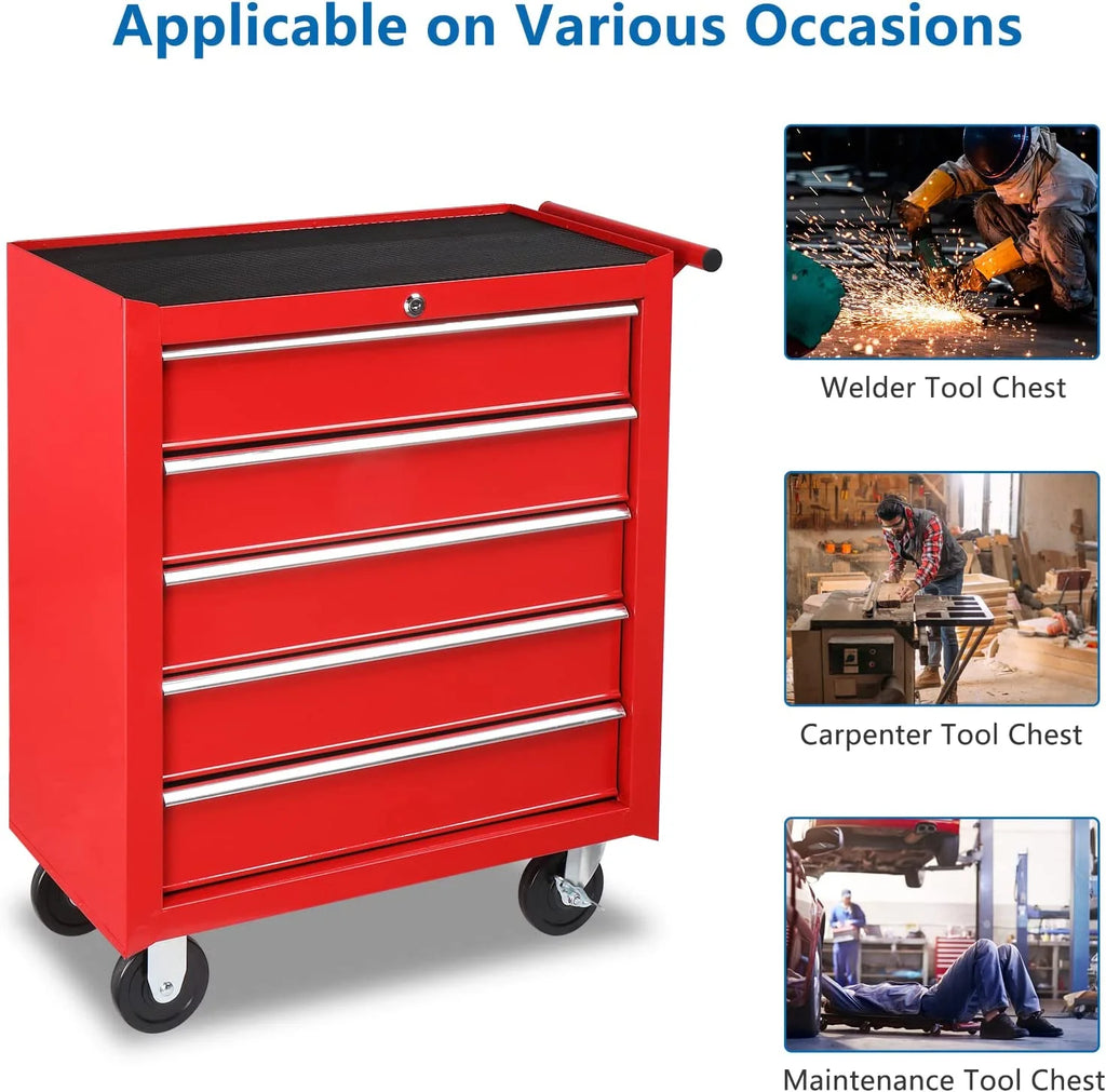 5 Drawer Rolling Tool Chest with Lock & Key C4309