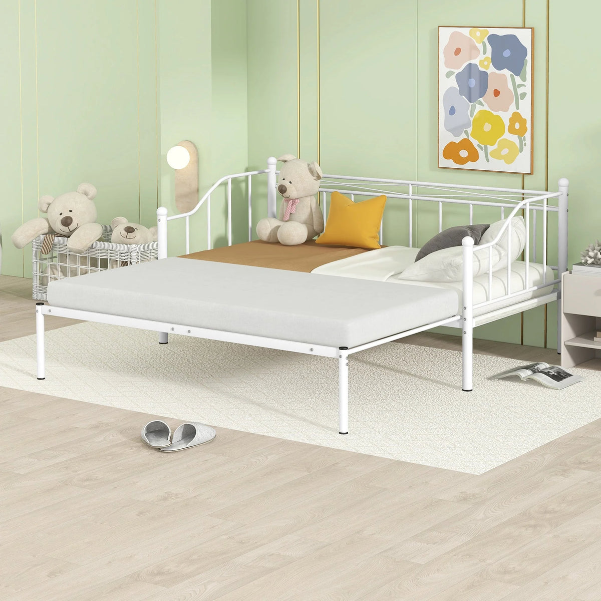 Twin Size White Metal Daybed with Trundle P805