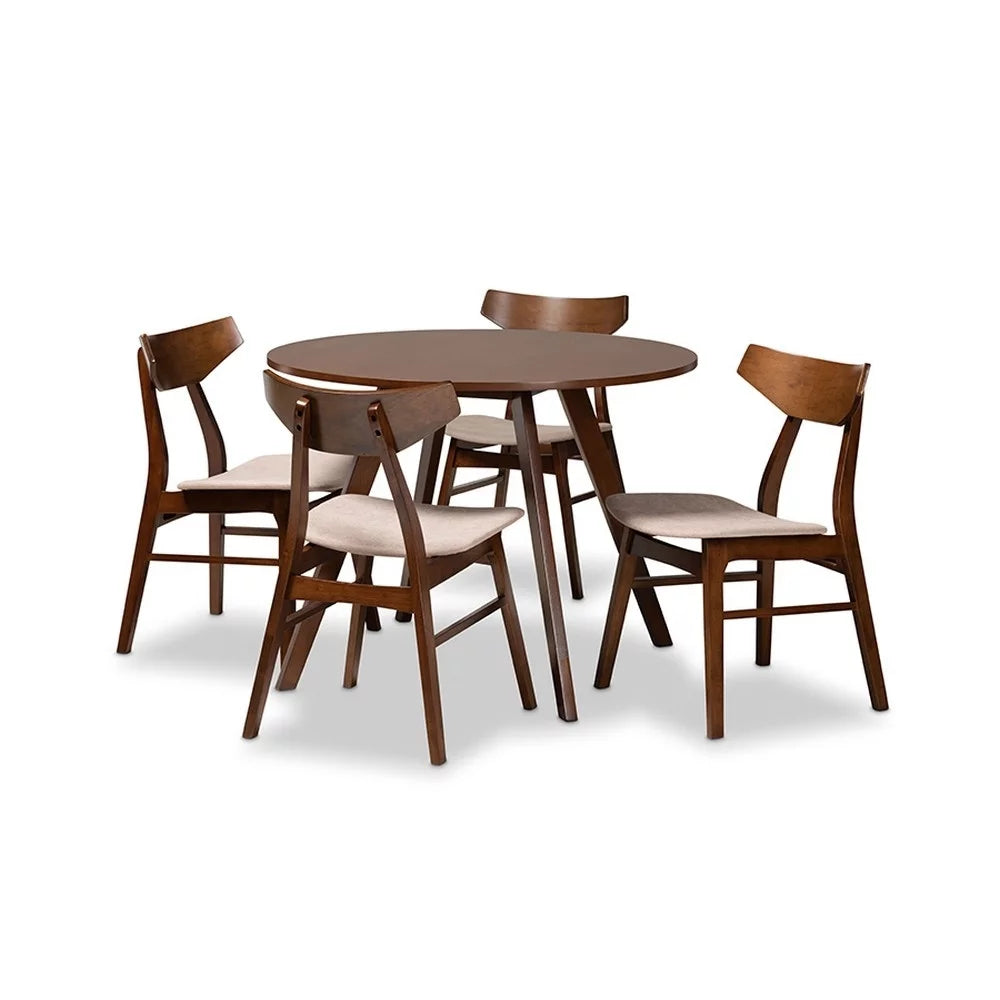 Light Beige Fabric and Wood 5-Piece Dining Set P399