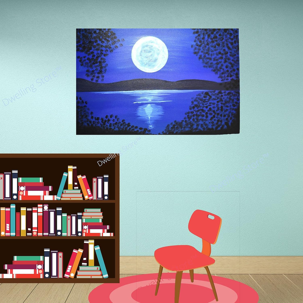 Canvas Wall Art Moon Picture Painting 36x24 Inches B4681