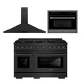 48 In. Gas Range, Range Hood and Microwave Oven in Black Stainless Steel T8363