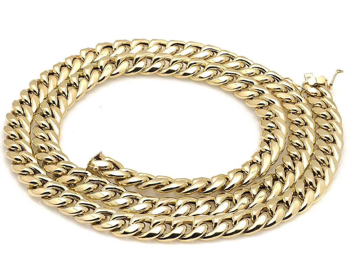 10K Yellow Gold Miami Cuban Link Chain Box Clasp 28-36 Inches E3475