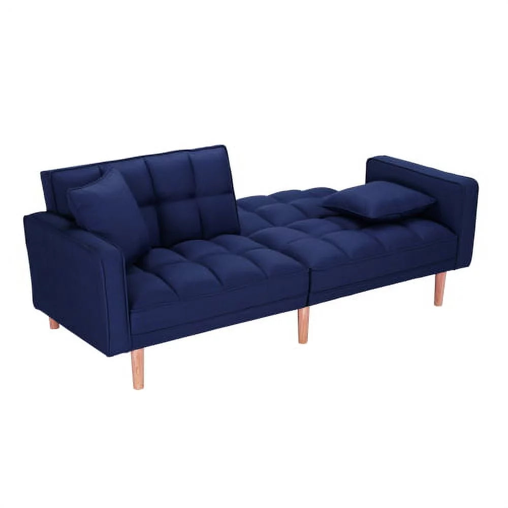 Navy Blue Memory Foam Futon Sofa Bed with 2 Pillows Q7192