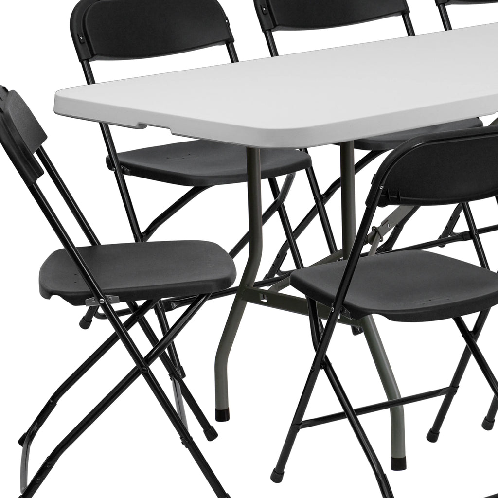 8' Bifold Granite White Plastic Folding Table Set With 10 Folding Chairs O150513