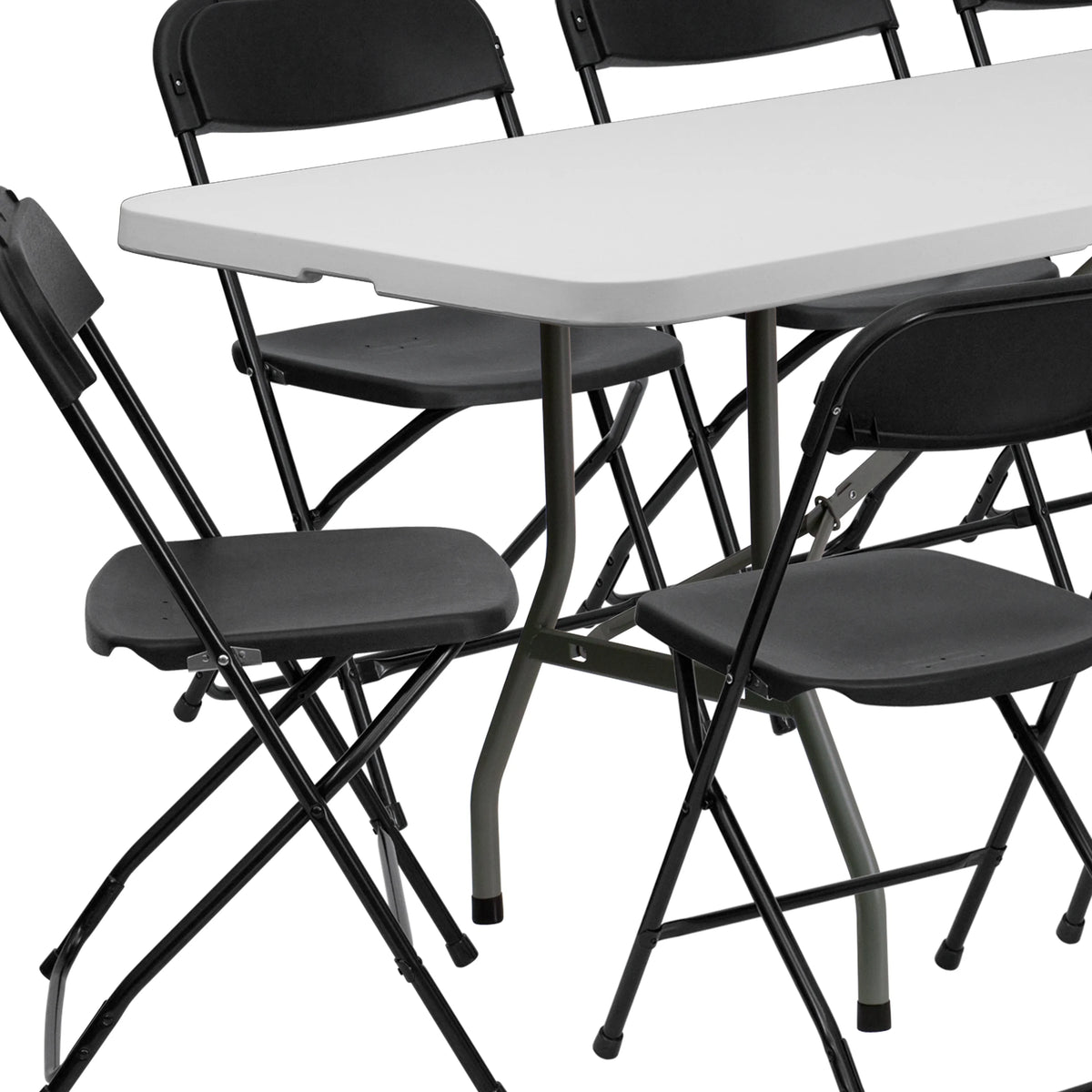 8' Bifold Granite White Plastic Folding Table Set With 10 Folding Chairs O150513