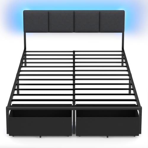 Queen Size Upholstered Platform Bed Frame with Headboard and Storage Drawer Q3270