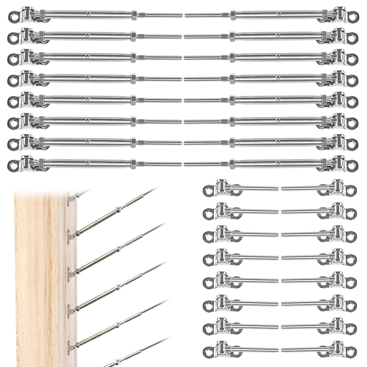 10Set 1/8 Cable Railing Kit T316 Stainless Steel Hardware Angle 180° Adjustable D337440