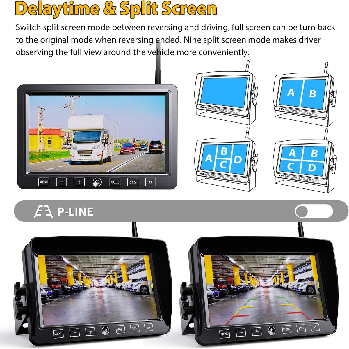 Wireless 7 FHD Monitor Backup Camera System with 4 Cameras T878779