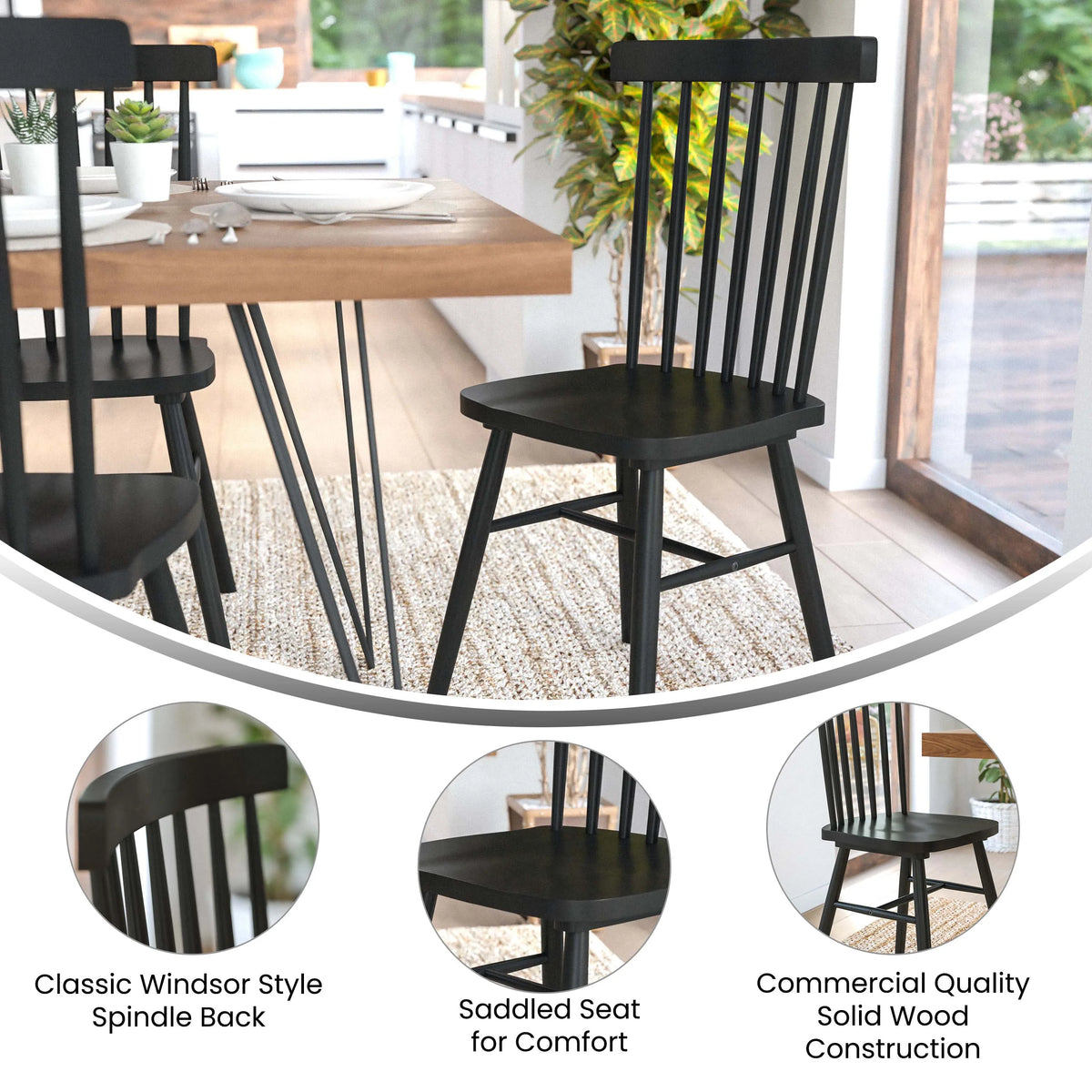 Set of 2 Black Solid Wood Spindle Back Dining Chairs S36474