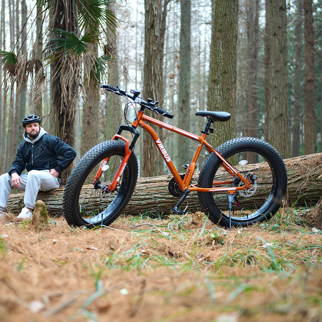 26 Fat Tire Mountain Bike with Front Suspension 21 Speeds Disc Brakes Orange O160